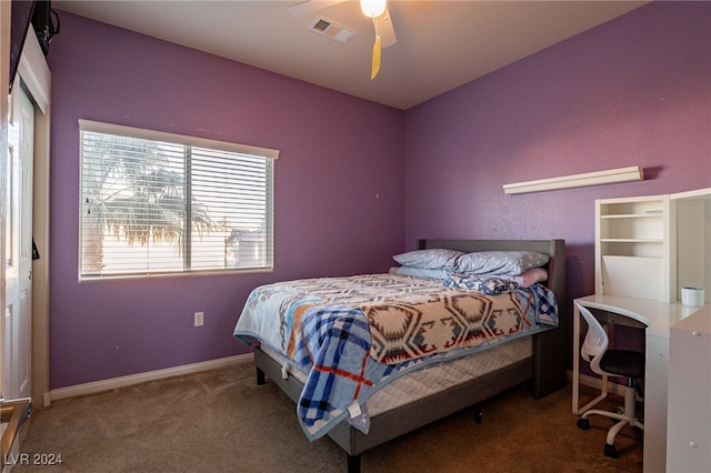 bedroom featuring carpet and ceiling fan