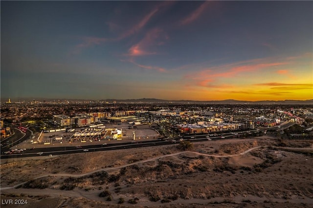 view of aerial view at dusk