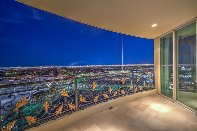 view of balcony at night