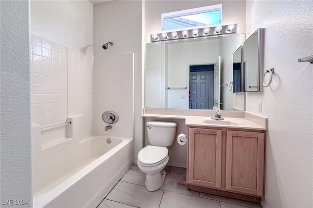 full bathroom with toilet, tile patterned floors, vanity, and bathing tub / shower combination