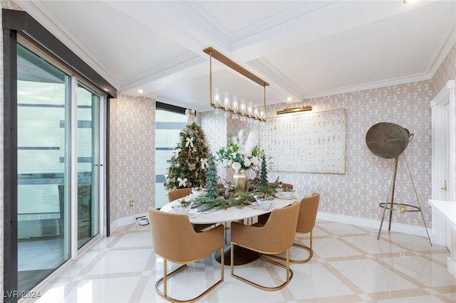 dining area featuring crown molding