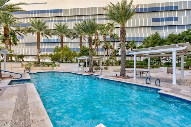 view of swimming pool with a patio area