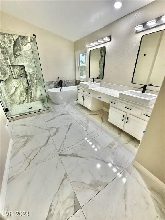 bathroom featuring vanity and plus walk in shower