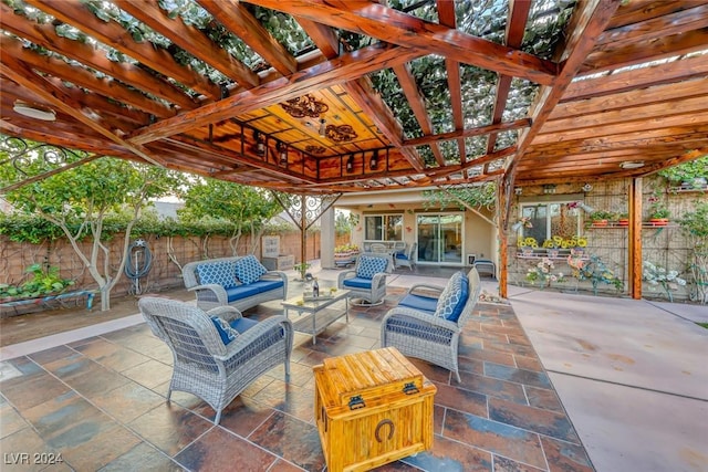 view of patio / terrace featuring an outdoor living space and a pergola