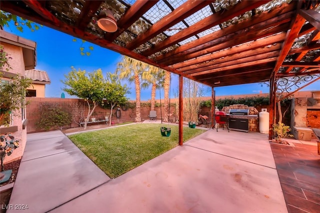 view of patio / terrace with an outdoor kitchen and a pergola