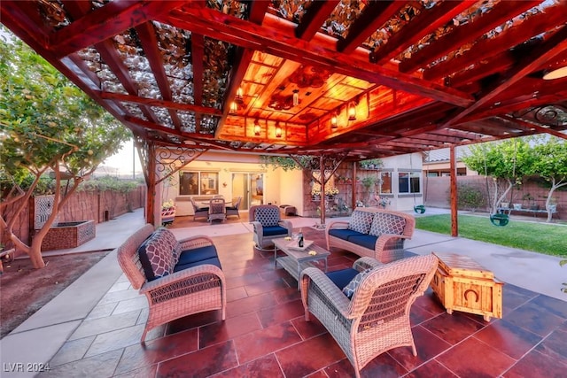 view of patio / terrace featuring outdoor lounge area and a pergola