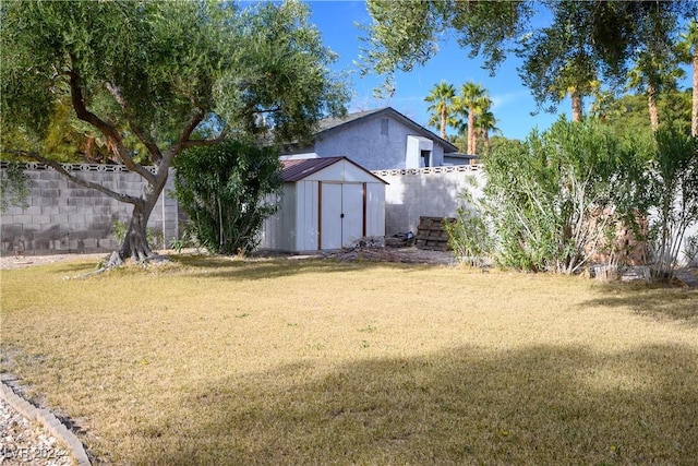 view of yard with a storage unit