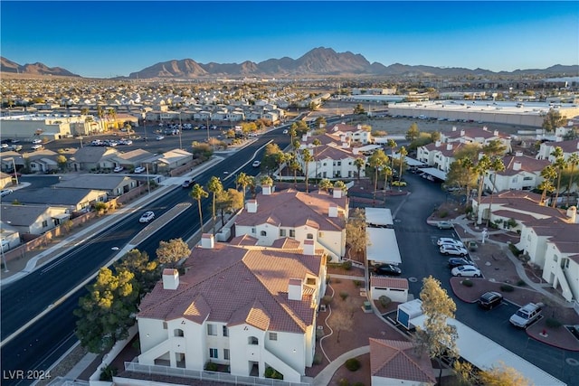 drone / aerial view featuring a mountain view