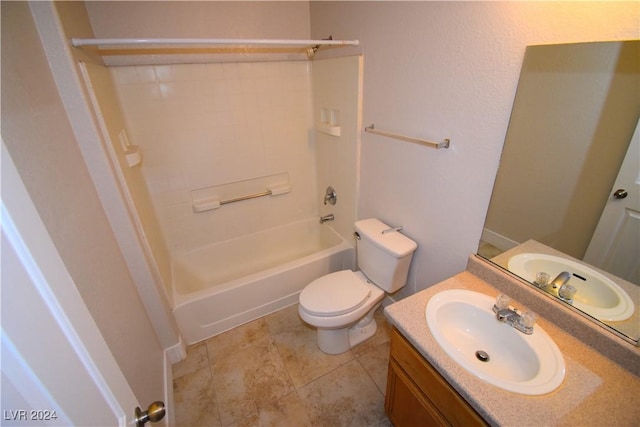 full bathroom with tile patterned flooring, vanity, shower / bathtub combination, and toilet