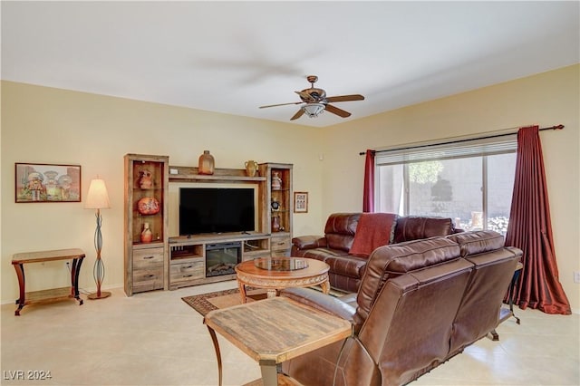 living room with ceiling fan