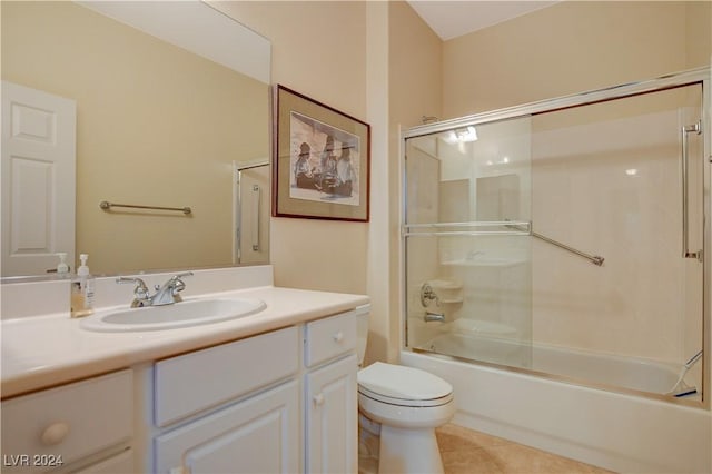 full bathroom with tile patterned flooring, vanity, bathtub / shower combination, and toilet