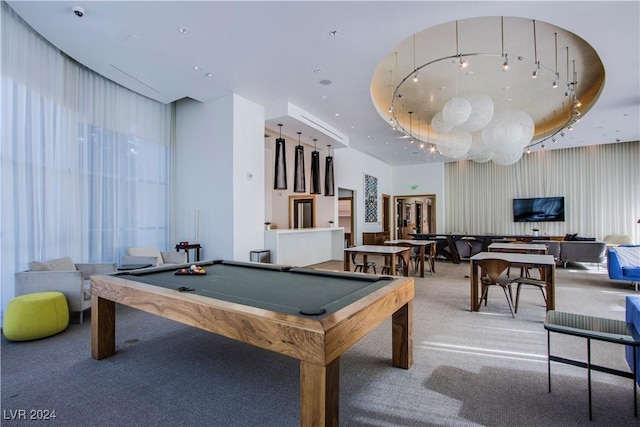 playroom featuring carpet, billiards, and plenty of natural light
