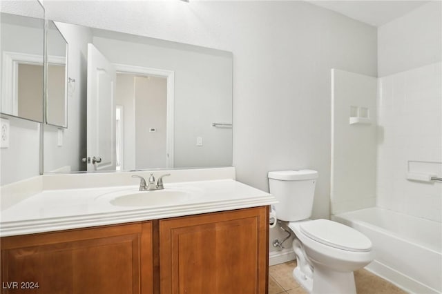 full bathroom with tile patterned floors, vanity, toilet, and shower / tub combination