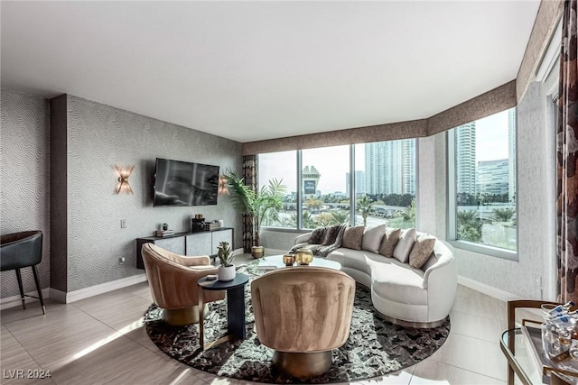 view of tiled living room