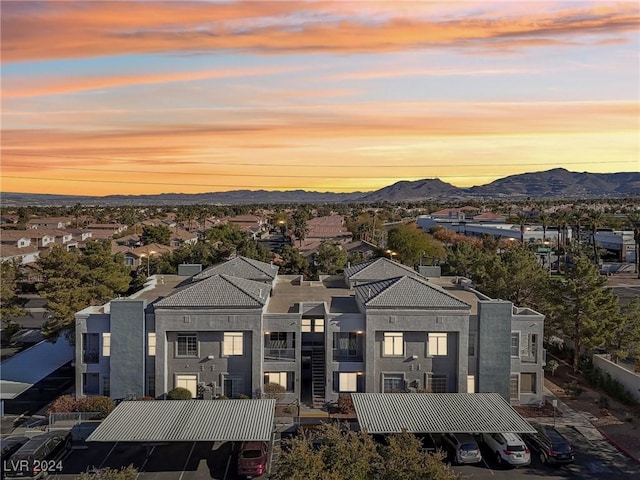 birds eye view of property featuring a residential view and a mountain view