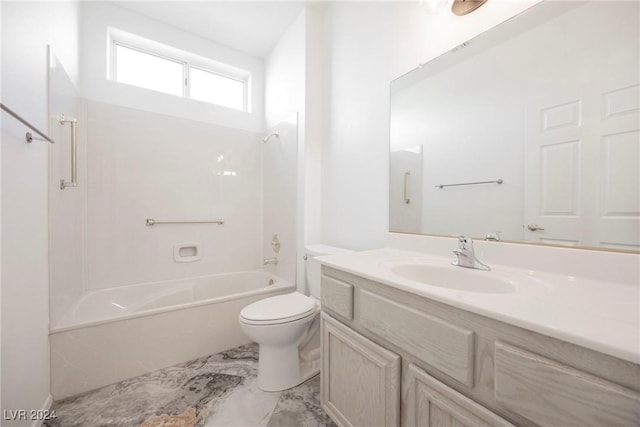 full bathroom with shower / bathing tub combination, vanity, and toilet