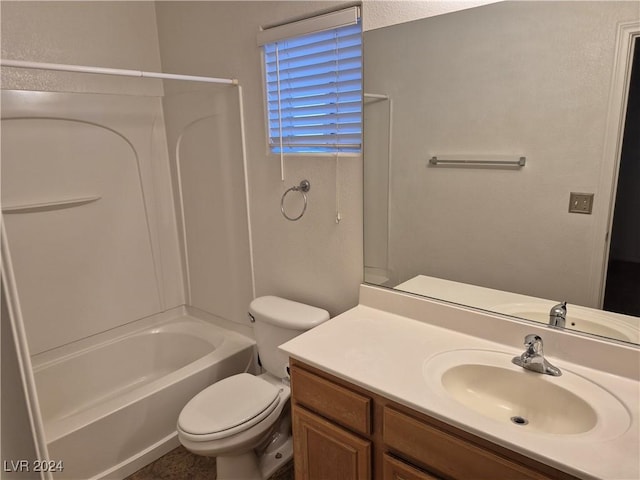 full bathroom with toilet, shower / washtub combination, and vanity