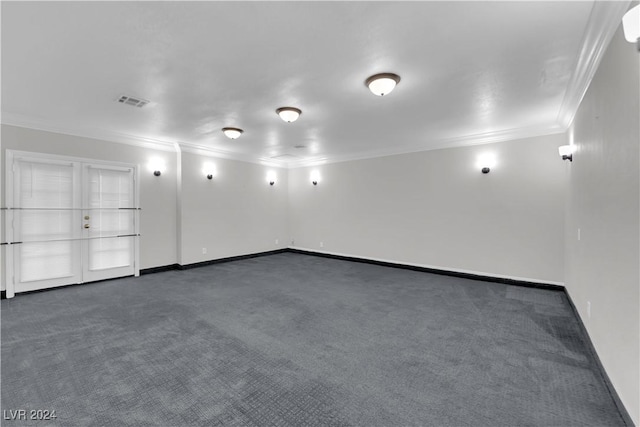 carpeted empty room with ornamental molding