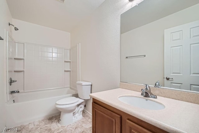 full bathroom with vanity, shower / bathtub combination, and toilet