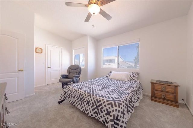 2157 Camel Mesa Dr, Laughlin, NV 89029 - bedroom featuring carpet floors, lofted ceiling, and ceiling fan