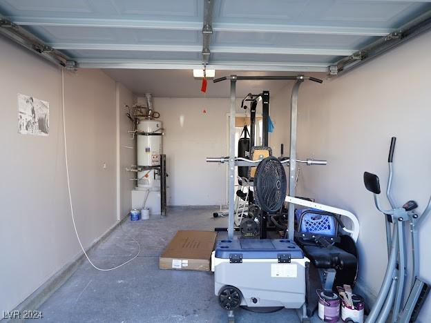 workout room featuring secured water heater