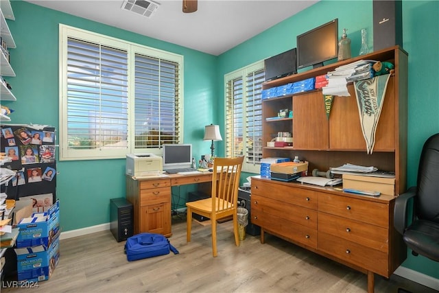 office space with light hardwood / wood-style floors