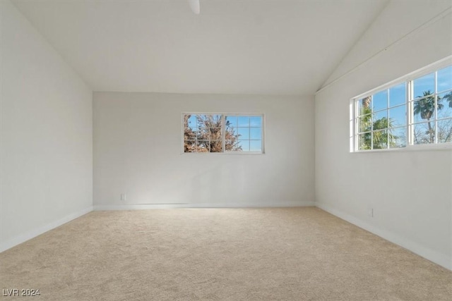 empty room featuring carpet floors and lofted ceiling