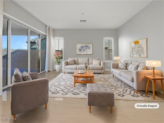 living room featuring a wealth of natural light