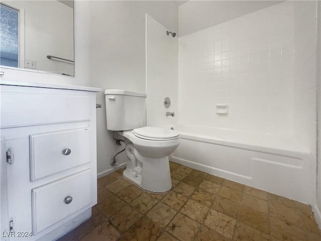 full bathroom with vanity, tub / shower combination, and toilet