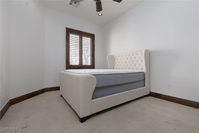 bedroom with ceiling fan and lofted ceiling