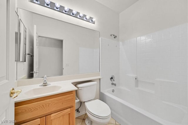 full bathroom featuring toilet, bathtub / shower combination, vanity, and tile patterned floors