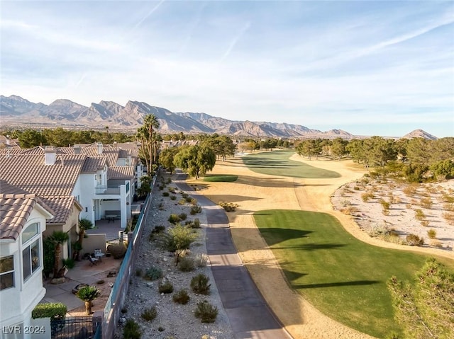 view of property's community featuring a mountain view and a lawn