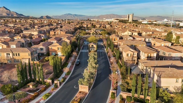 drone / aerial view featuring a mountain view