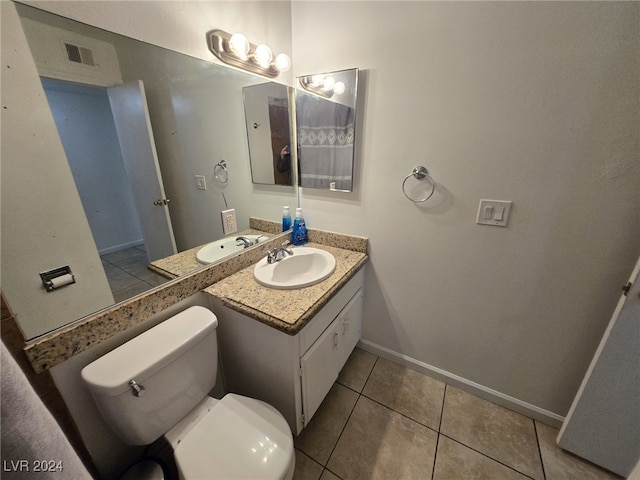 bathroom with tile patterned flooring, vanity, and toilet