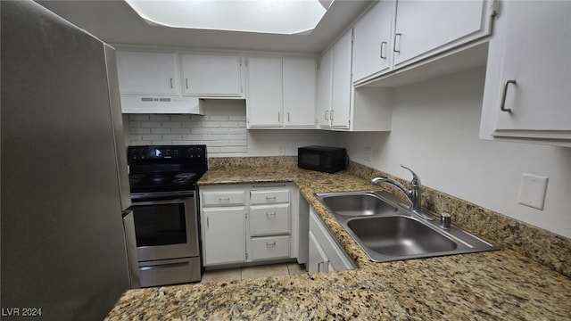 kitchen with white cabinets, sink, stainless steel appliances, and exhaust hood