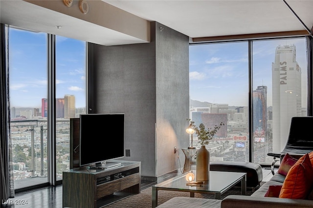 living room featuring a wealth of natural light and floor to ceiling windows