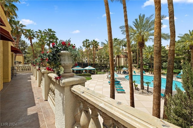 view of pool featuring a patio