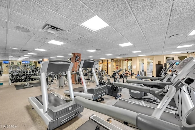 gym with a drop ceiling