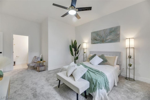 bedroom featuring carpet flooring and ceiling fan