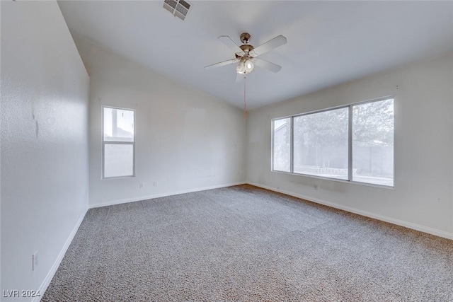 spare room with a wealth of natural light, carpet, and lofted ceiling