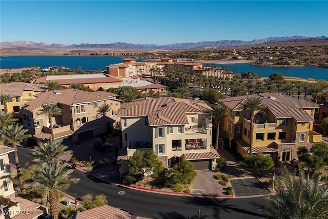 aerial view with a water and mountain view