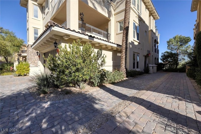 exterior space with a garage