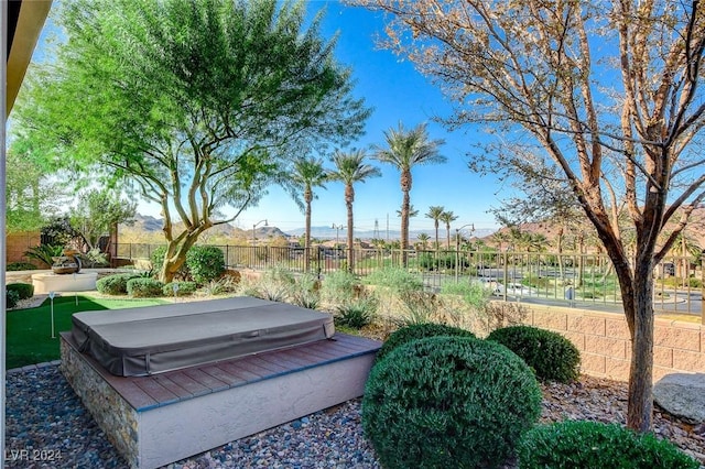 view of yard with a covered hot tub