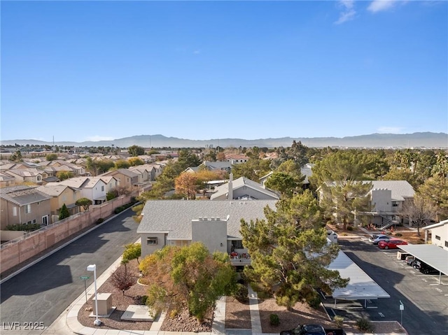 drone / aerial view featuring a mountain view