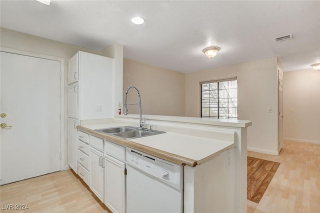 kitchen with white cabinetry, sink, kitchen peninsula, and dishwasher