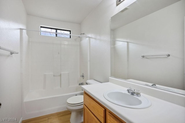 full bathroom featuring vanity, toilet, and shower / washtub combination