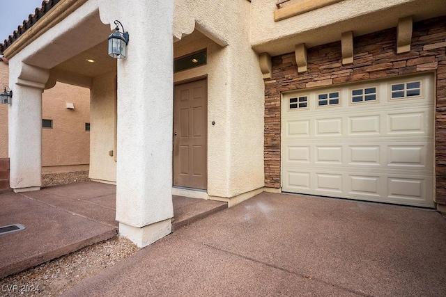 exterior space featuring a garage