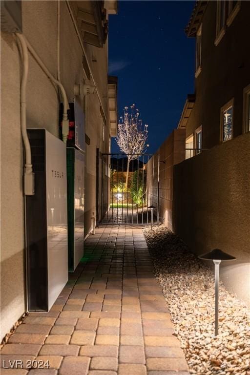 view of patio at night