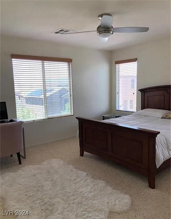 bedroom with multiple windows and ceiling fan