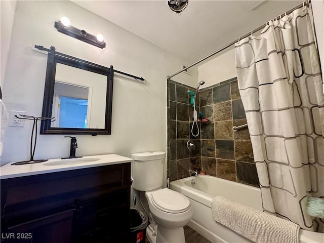 full bathroom featuring vanity, toilet, and shower / bath combo with shower curtain